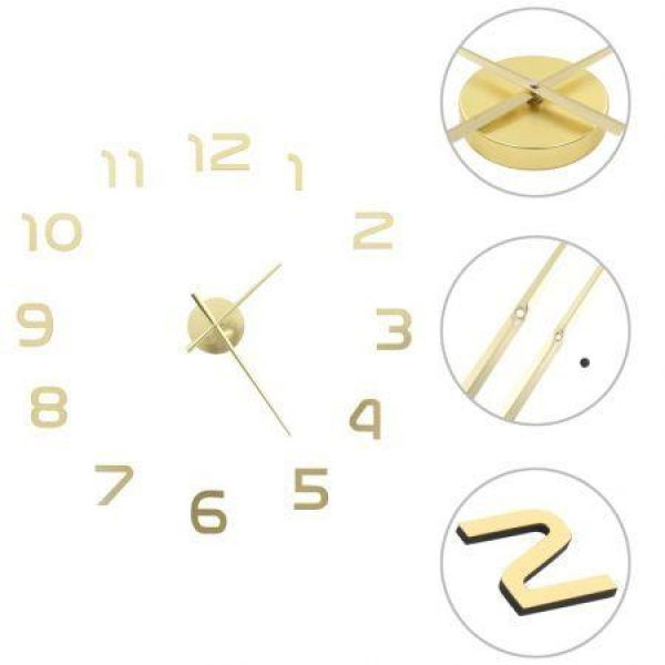 3D Wall Clock Modern Design 100 Cm XXL Gold