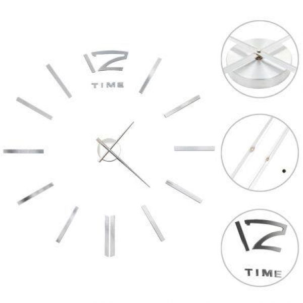 3D Wall Clock Modern Design 100 Cm XXL Silver