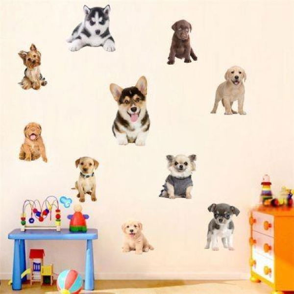 3D Wall Stickers Dogs PVC Self Adhesive Removable DIY Decoration Corgi