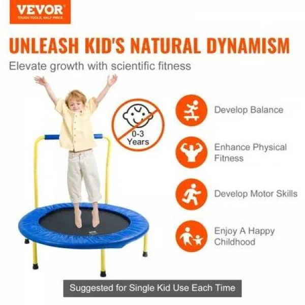 3FT Trampoline for Kids 92 cm Trampolines Indoor/Outdoor Trampoline for Toddlers Foldable Mini Baby Trampoline with Foam Handle Recreational Trampoline