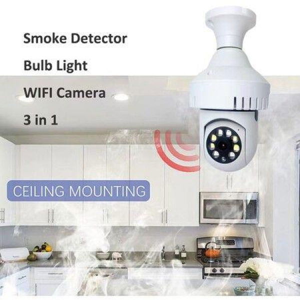 3In1 Hd Wifi Smoke Alarm Detector Monitoring Camera Bulb Lighting 360 Degree Viewing Angle 2 Way Voice Night Vision Humanoid Tracking