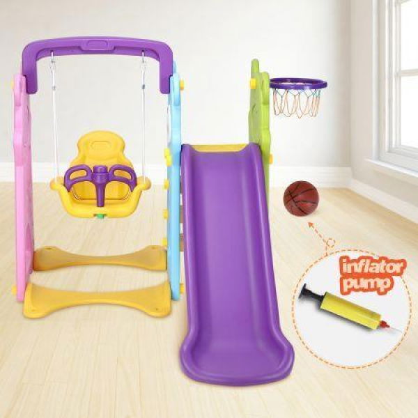 3In1 Kids Swing Slide Basketball Ring Hoop Indoor Outdoor Activity Center