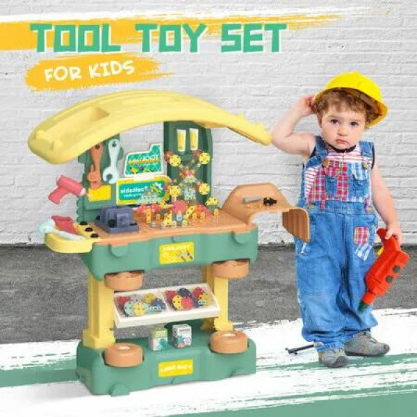 3in1 Kids Work Bench 254pcs Construction Toys Tool Set Building Repair Table Educational Learning Toolkit Play House Rocking Horse Rolling Ride On Toy