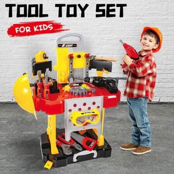 3in1 Kids Work Bench 85pcs Construction Toys Tool Set Toolbox Table Trolley Toolkit Educational Pretend Role Learning Repair Building Playset