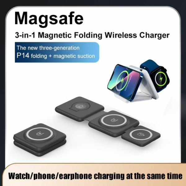 3-in-1 MagSafe Wireless Charger Magnetic Foldable 3-in-1 Charging Station Fast Wireless Charging Pad Compatible With IPhone 14/Pro/Max/Plus/13/12 Series AirPods IWatch