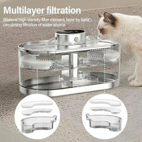 3L Wireless Automatic Cat Water Fountain Battery Operated with 2 Spout Rechargeable Dog Water Bowl Dispenser Indoor with Motion Sensor