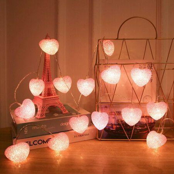 3M 20 LED Heart String Lights Valentines Day Heart Plastic Light Set Battery Operated Fairy String Lights For Valentines Wedding Christmas Birthday Party Decor (Pink)