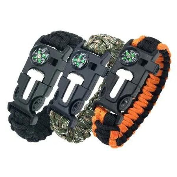 3p Paracord Survival Bracelet Survival Kit Practical Five Functions Fire Starter Loud Whistle Reliable Compass Rope Cutter Outdoor Gear Black Camo Orange