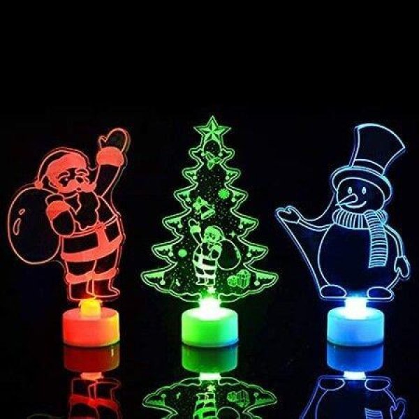 3Pack 3D Christmas 7 Colors Change Lamps Acrylic Santa Claus Snowman Xmas Tree Figure LED Night Light For Decoration Christmas And Birthday Gifts