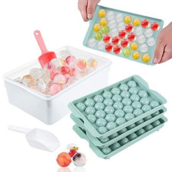 3pc Round Ice Cube Tray With Coolbox Ice Cube Trays In Mini Ball Ice Ball For Freezer 3 Ice Cube Cocktail Adapted Whisky (Ice Cube*3 + Box + Shovel)