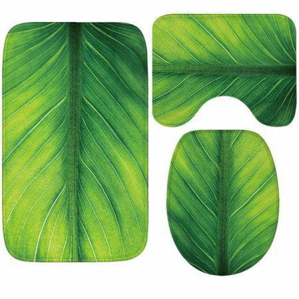 3Pcs 3D Leaf Print Bathroom Rug Set Funny Door Floor Mat 40x60