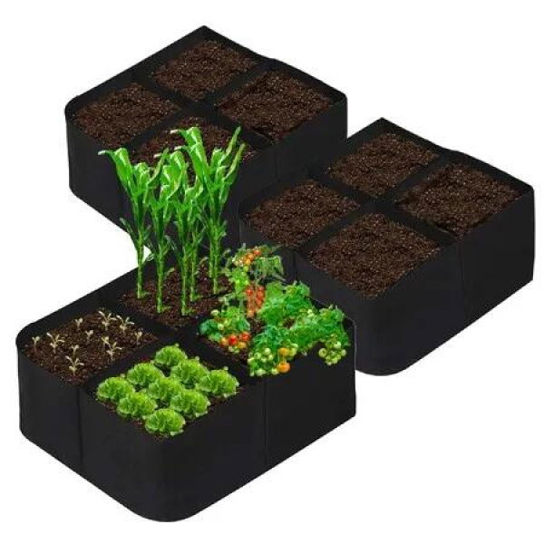 3Pcs 60*60*30cm Fabric Raised Garden Beds 4 Grids Plant Grow Bags for Growing Potatoes Flowers, Square Plant Growing Container Bags for Outdoor Indoor