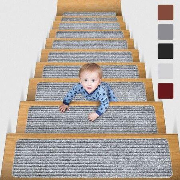 3pcs 76x20cm Non-Slip PVC Carpet Stair Treads For Wooden Steps Non-Skid Safety Rug Slip Resistant Kids Elders And Pets With Reusable Adhesive