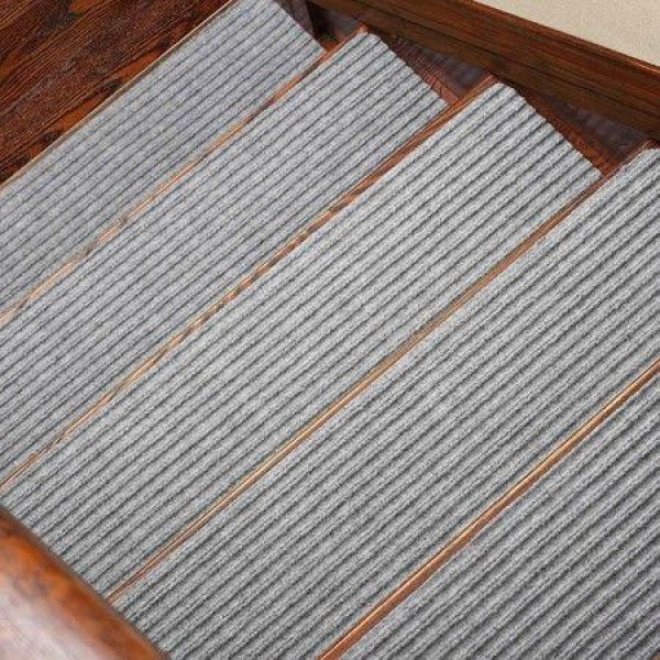 3pcs 76x20cm Non-Slip PVC Carpet Stair Treads for Wooden Steps Non-Skid Safety Rug Slip Resistant Kids Elders and Pets with Reusable Adhesive