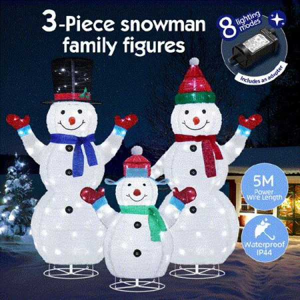 3pcs Christmas Snowman Family Figures 3D Decorations LED Lights Xmas Decor Home Outdoor Garden Yard Holiday Display Ornaments