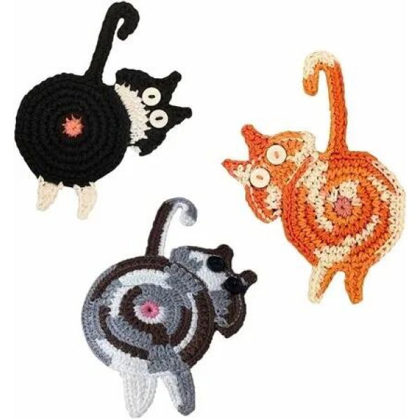 3Pcs Drink Coaster Cat Gifts for Cat Lovers,Fun Woven Creative Coasters,Cute Coffee Coaster for Home Decor Tabletop Protection