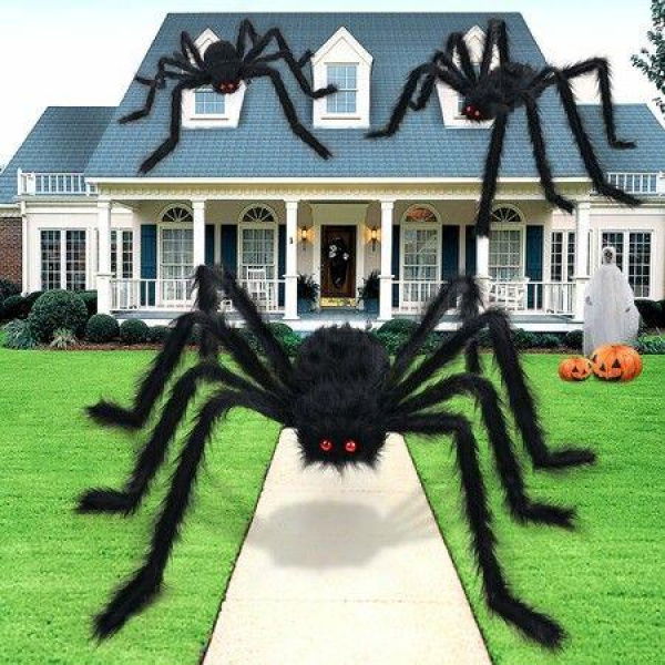 3PCS Giant Spider Halloween Decorations Indoor Outdoor Spider Decorations Halloween Decor Fake Realistic Large Hairy Halloween Spiders For Outside Home Office Room Wall Yard Parties