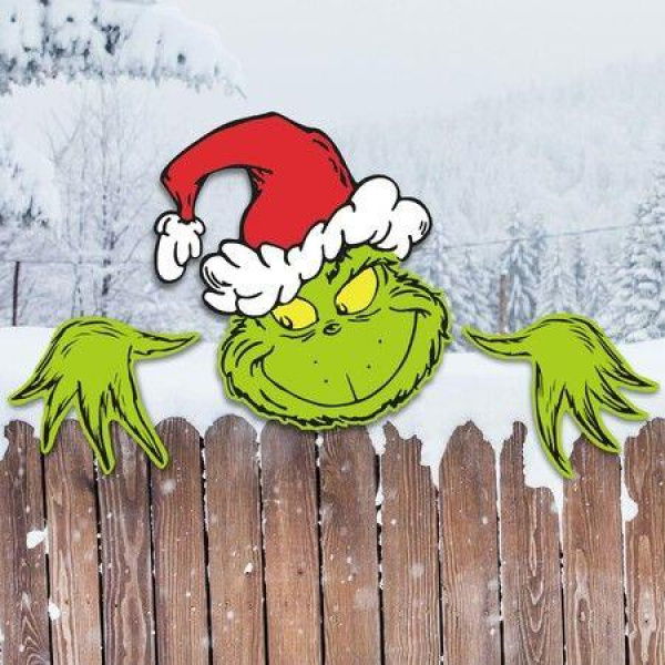 3PCS Grinchs Fence PeekerGrinchmas Decor for TreeGrinchs Tree Topper for Whoville Christmas Decorations