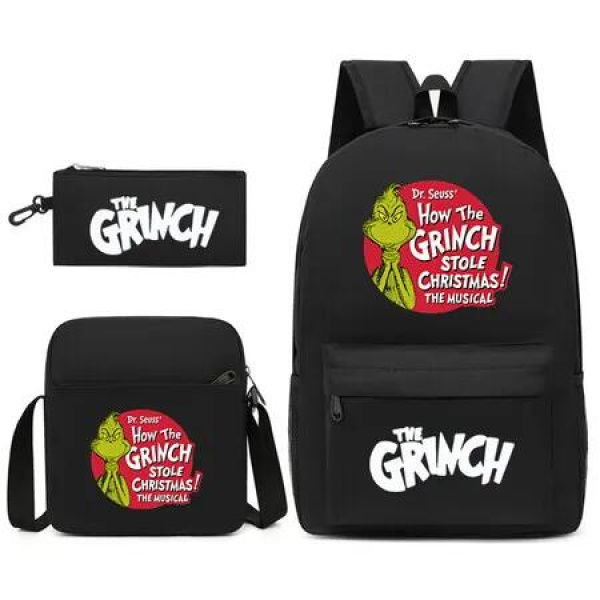 3PCS Kids School Set Backpack Crossbody Bag Pencil Case Perfect Gift Birthdays Holidays Back to School Essentials Christmas Grinch