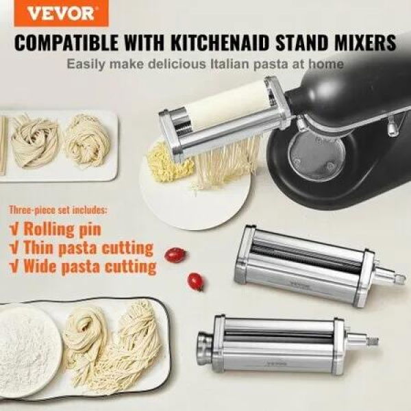 3Pcs Pasta Attachment for KitchenAid Stand Mixer Pasta Roller Cutter Set