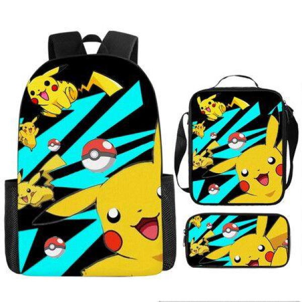 3PCS Pokemon Pikachu Backpack Kids Shoulder Bag ShowBag Pencil Case for Teenager Kid Student