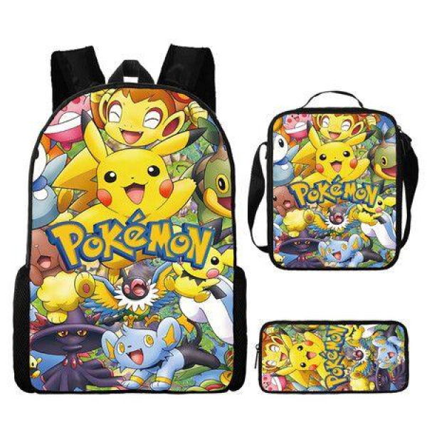 3PCS Pokemon Pikachu Backpack Kids Shoulder Bag ShowBag Pencil Case for Teenager Kid Student