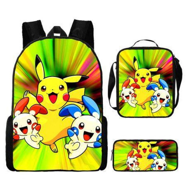 3PCS Pokemon Pikachu Backpack Kids Shoulder Bag ShowBag Pencil Case for Teenager Kid Student