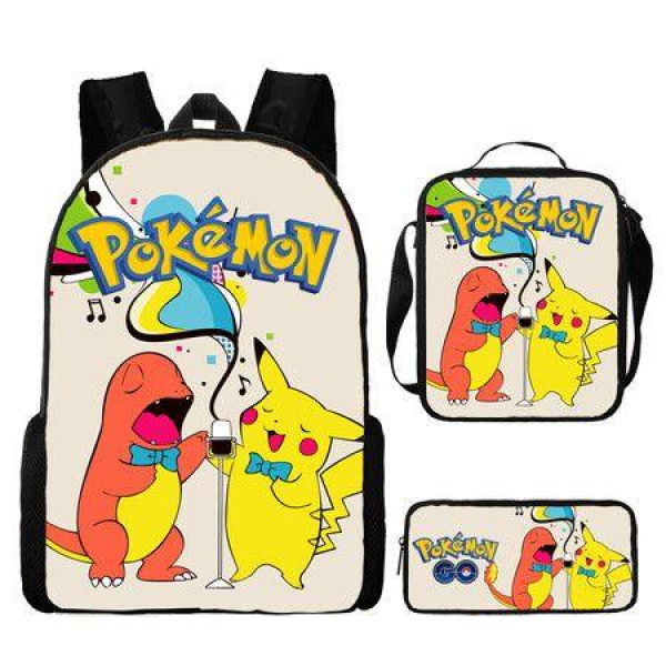 3PCS Pokemon Pikachu Backpack Kids Shoulder Bag ShowBag Pencil Case for Teenager Kid Student