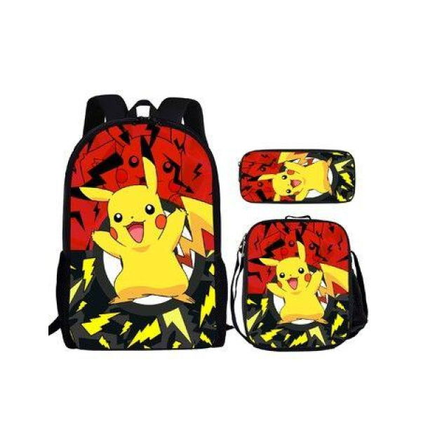 3pcs-s1 Pokemon Cartoon Backpack Set Travel Backpack 40cm Multi-Function Daypack Large Capacity Shoulder Bag for Daily Life Christmas Birthday Gifts