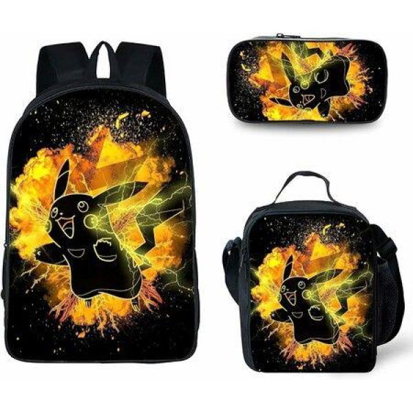 3pcs-s3 Pokemon Cartoon Backpack Set Travel Backpack 40cm Multi-Function Daypack Large Capacity Shoulder Bag for Daily Life Christmas Birthday Gifts