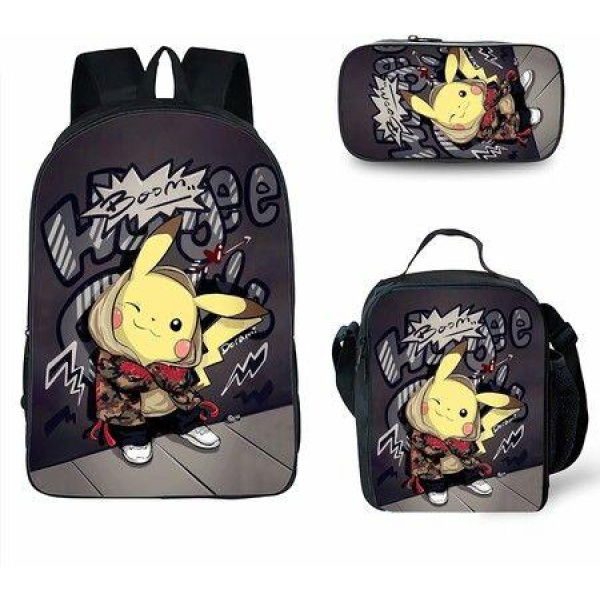 3pcs-s5 Pokemon Cartoon Backpack Set Travel Backpack 40cm Multi-Function Daypack Large Capacity Shoulder Bag for Daily Life Christmas Birthday Gifts