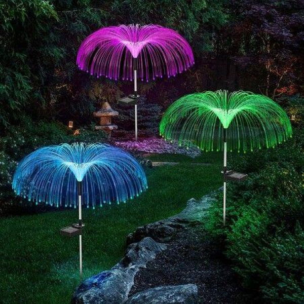 3PCS Solar Garden Lights Fiber Optic Lights Jellyfish Lights Luminous Charging And Plug-in Lawn And Garden Decorative Lights