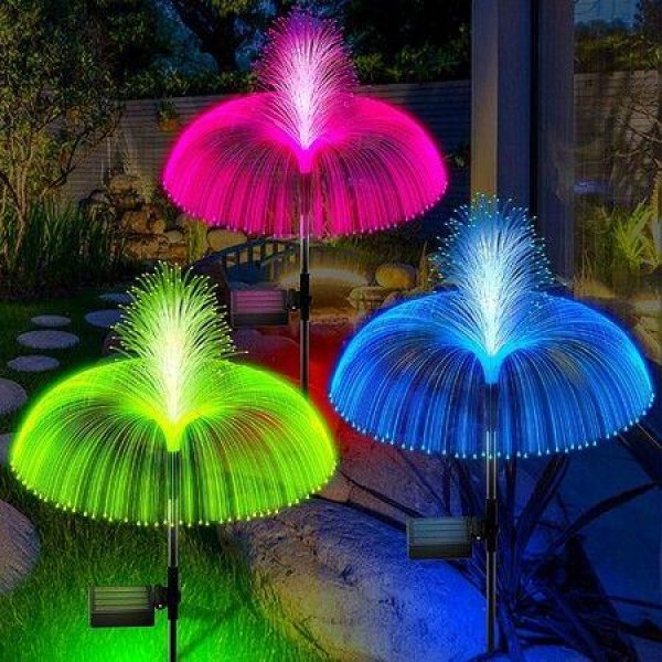 3pcs Solar Garden Lights Outdoor Decorative Waterproof Changing Flower Lights Stake Yard Pathway Patio Lawn Party Wedding Christmas Xmas Decorations