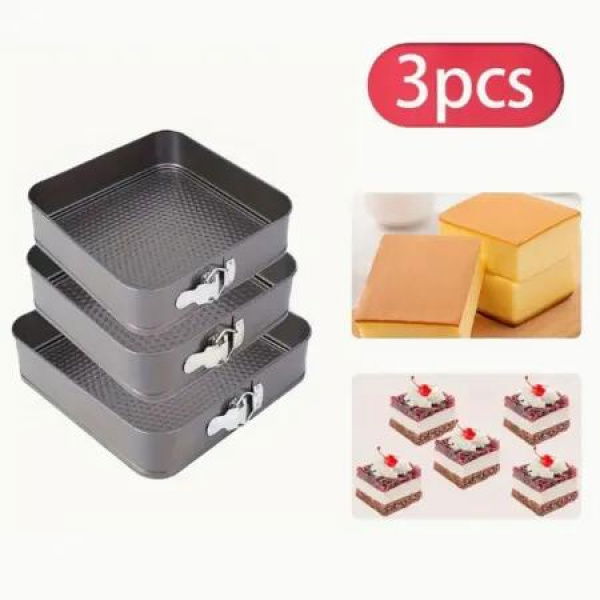 3pcs Square Cake Pan,Non-Stick Loose Bottom Baking Cake Mold,Removable Bottom Baking Pan,Oven Accessories,Baking Tools,Kitchen Accessories