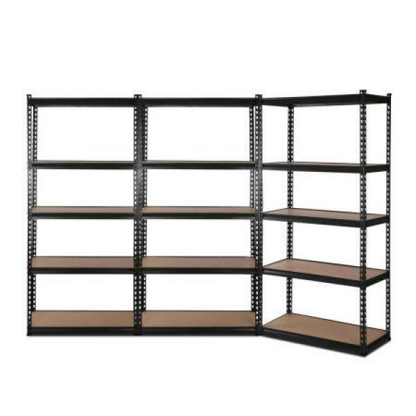 3x1.8m 5-Shelves Steel Warehouse Shelving Racking Garage Storage Rack Black