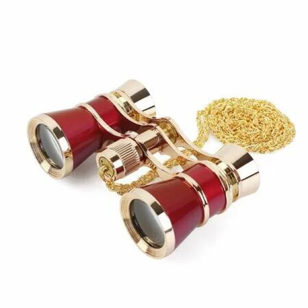 3X25 Opera Glasses Theater Binoculars Compact with Adjustable Handle & Chain,Portable Vintage Theater Glasses Mini Binoculars (Red)