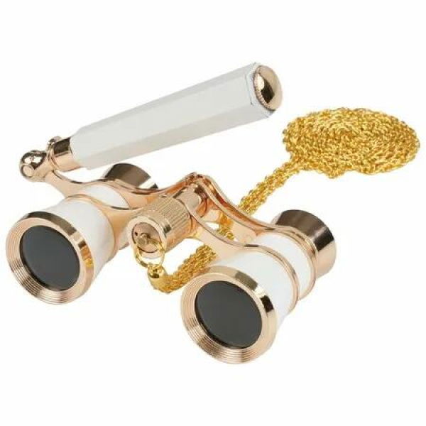 3X25 Opera Glasses Theater Binoculars Compact with Adjustable Handle & Chain,Portable Vintage Theater Glasses Mini Binoculars (White)