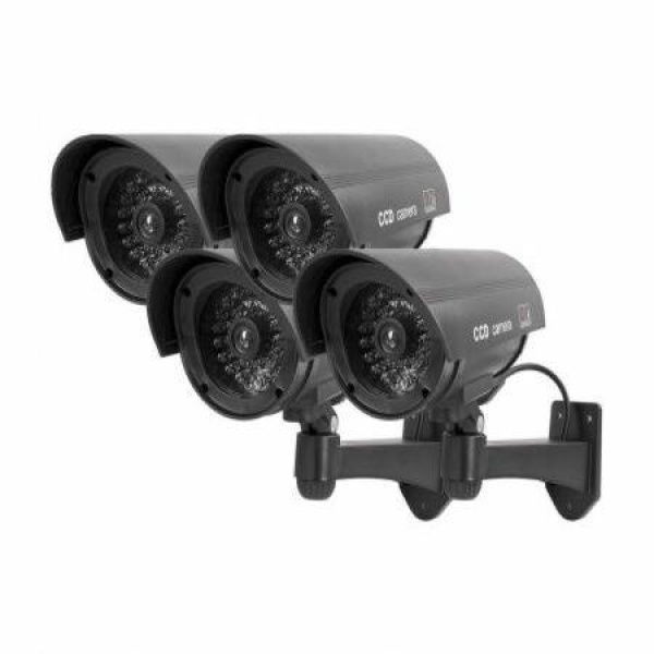 4 * Outdoor-Indoor Fake Dummy Security Surveillance CCTV Red Flash Light IR Camera Black.