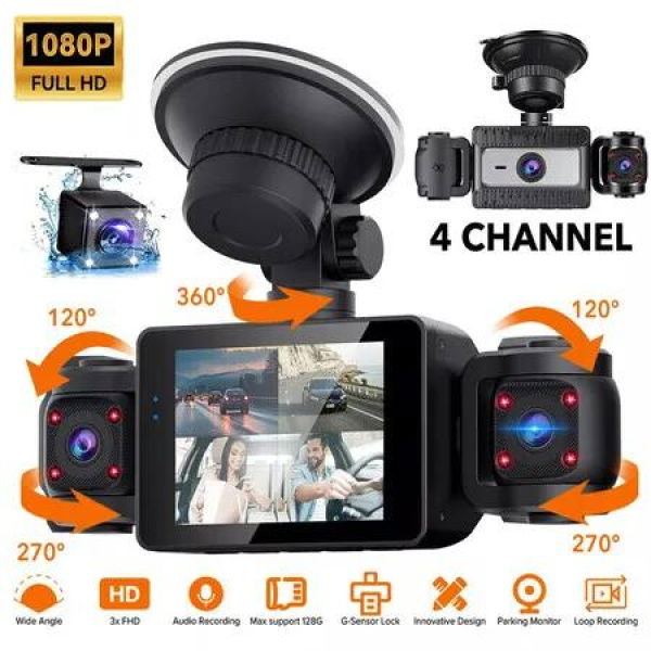 4 Channel Dash Cam 360 Degree Dash Camera HD 1080P 4 Lens DVR Driving Recorder With 32GB Card