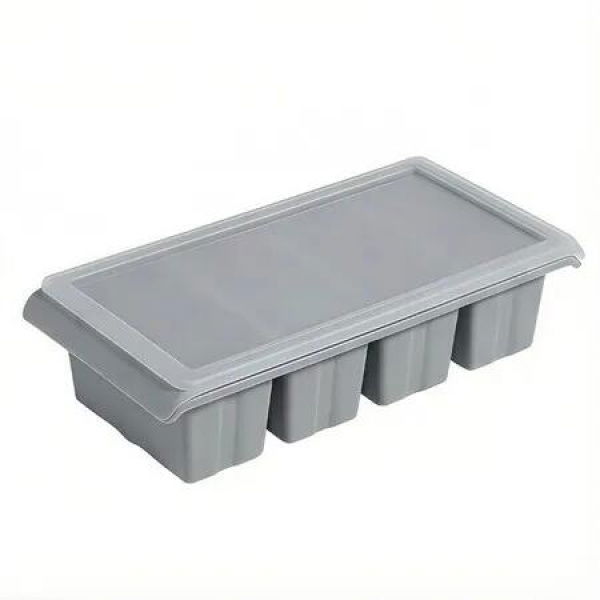 4 Cups Silicone Ice Cube Tray 1 Cup/250 mL Silicone Freezer Tray with Lids,Perfect for Storing Soup,Broth,Sauces,Batch Cooking Color Grey