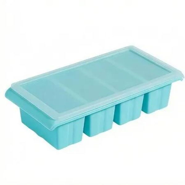 4 Cups Silicone Ice Cube Tray 1 Cup/250 mL Silicone Freezer Tray with Lids,Perfect for Storing Soup,Broth,Sauces,Batch Cooking Color Sky Blue