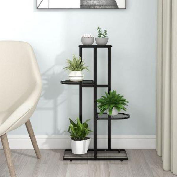 4-Floor Flower Stand 43x22x76 Cm Black Metal