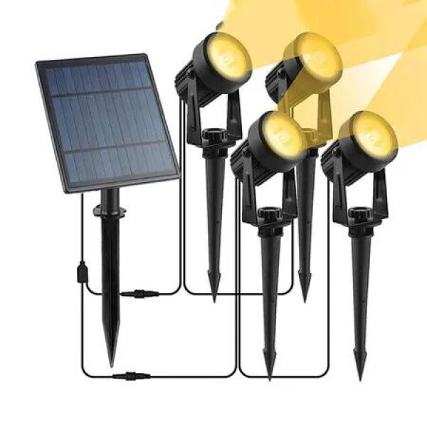 4 in 1 3000K Warm Light Solar Landscape Lights Dusk to Dawn LED Uplights IP65 Waterproof for Outdoor Yard Pathway Garden Ground Insert Spotlights