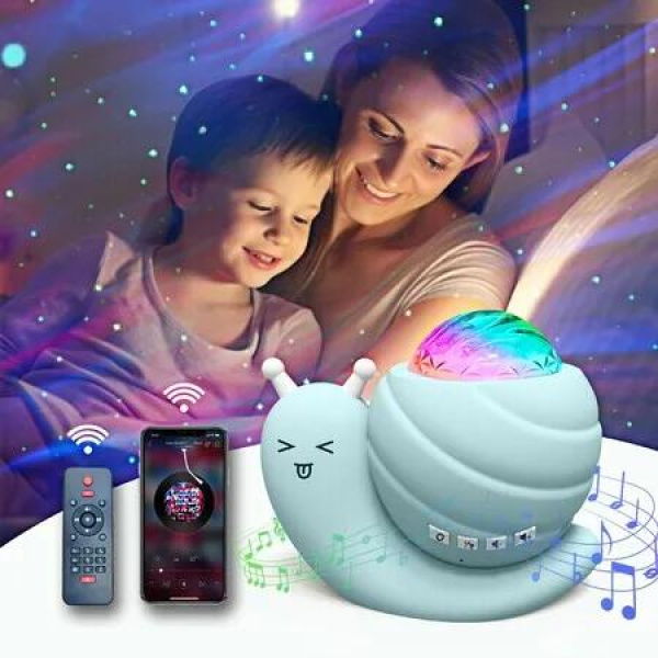 4 in 1 Aurora Galaxy Star Projector Night Light Snail Kid Night Lights for Bedroom with Remote/Music Bluetooth Speaker/Colors Changing(Blue)