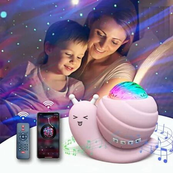 4 in 1 Aurora Galaxy Star Projector Night Light Snail Kid Night Lights for Bedroom with Remote/Music Bluetooth Speaker/Colors Changing(Pink)