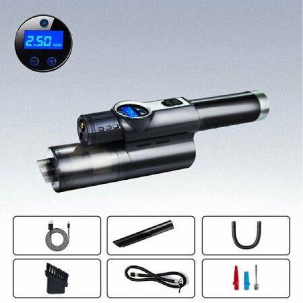 4-in-1 Car Vacuum Cleaner Tire Inflator Portable Air Compressor With Digital Tire Pressure Gauge LCD Display And Light USB Charging