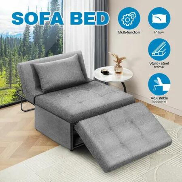 4 in 1 Sofa Bed Couch Ottoman Chaise Lounge Chair Single Folding Comfy Modern Lounger Sleeper with Pillow Adjustable Backrest