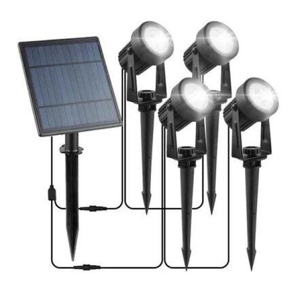 4 in 1 Solar Landscape Lights 6000K White Light LED Uplights IP65 Waterproof Dusk to Dawn Outdoor Yard Pathway Garden Ground Spotlights