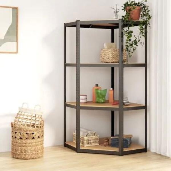 4-Layer Corner Shelf Anthracite Steel and Engineered Wood