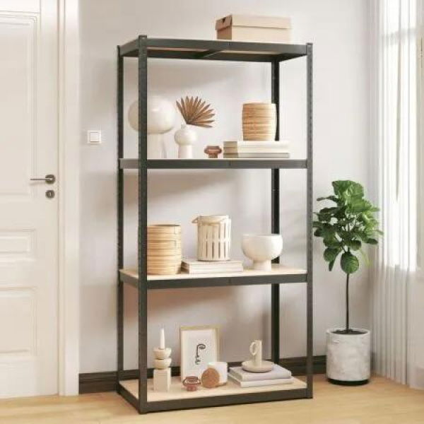 4-Layer Storage Shelf Anthracite Steel and Engineered Wood